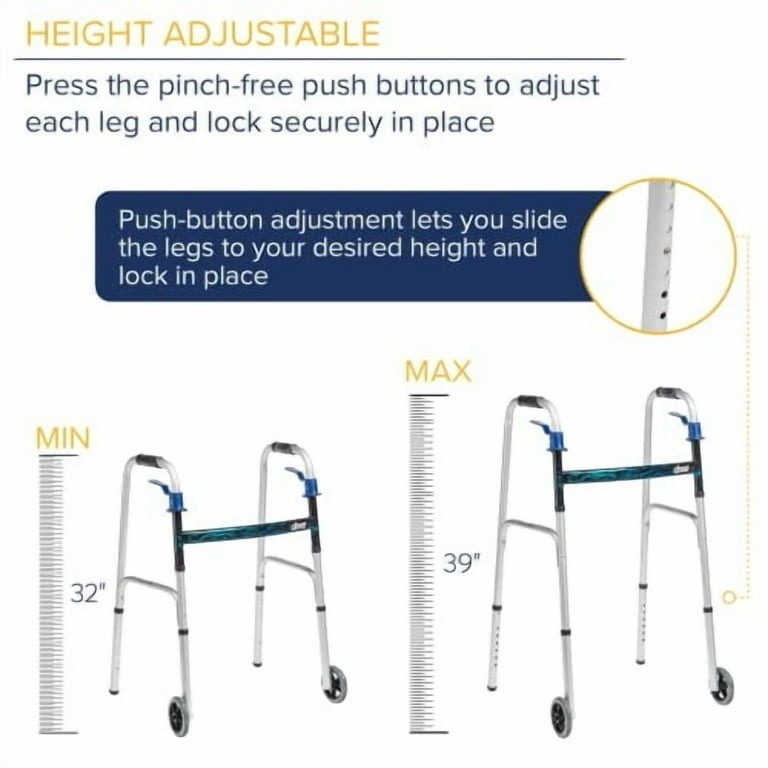 Drive Medical Trigger Release Folding Walker – Lightweight Brushed Steel Desig