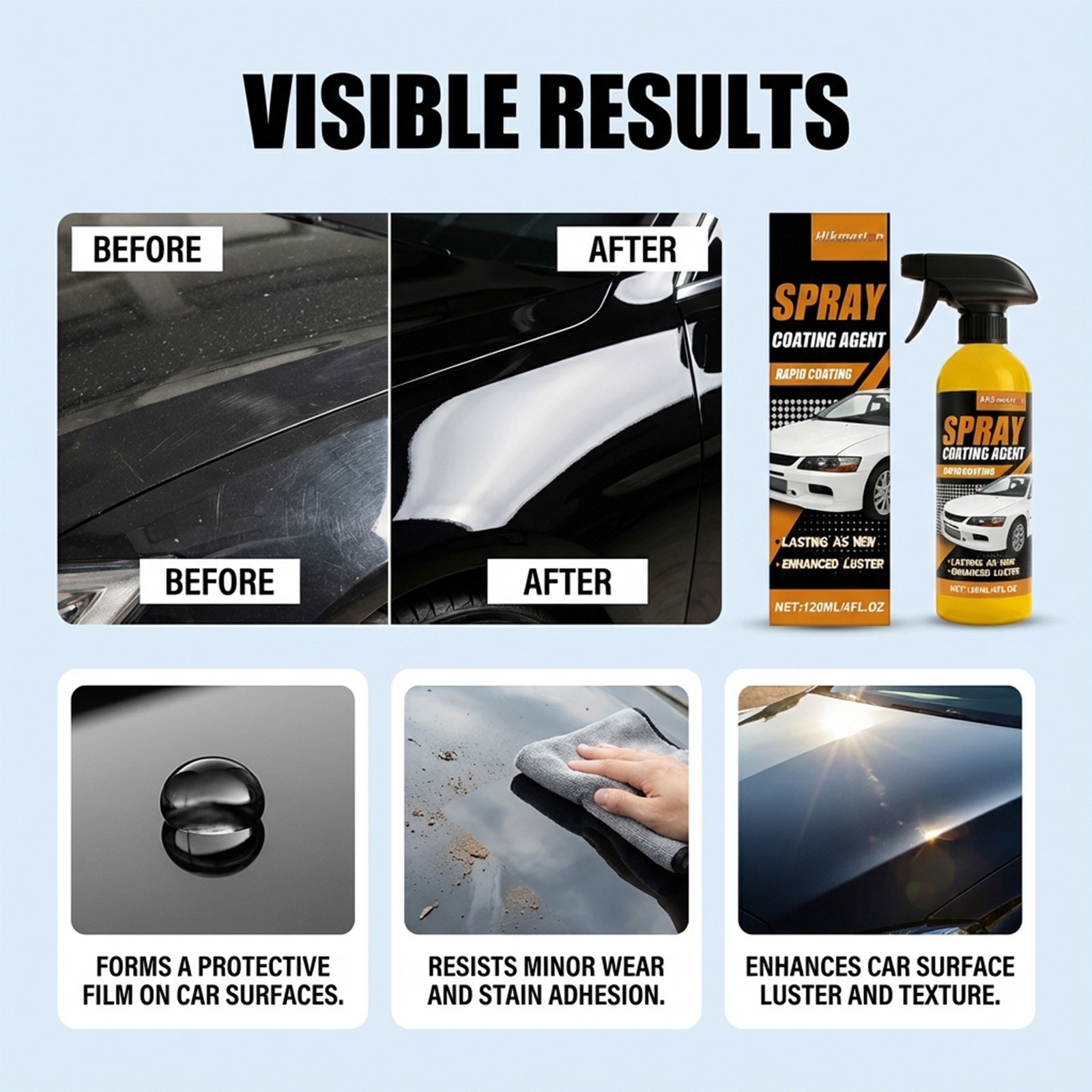 1/2/3x Spray Coating Agent For Cars, Nano Hydrophobic Ceramic Coating 120ml