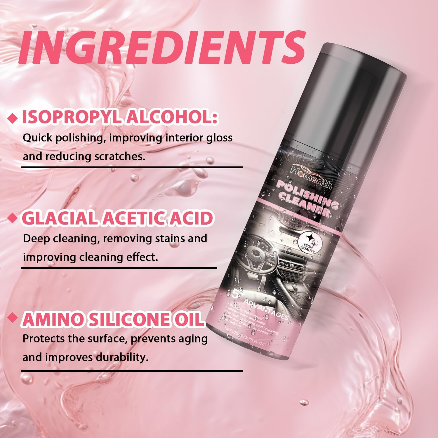 2PCS Polishing Cleaner, Interior Cleaner Spray, Total Vehicle Interior Detailer