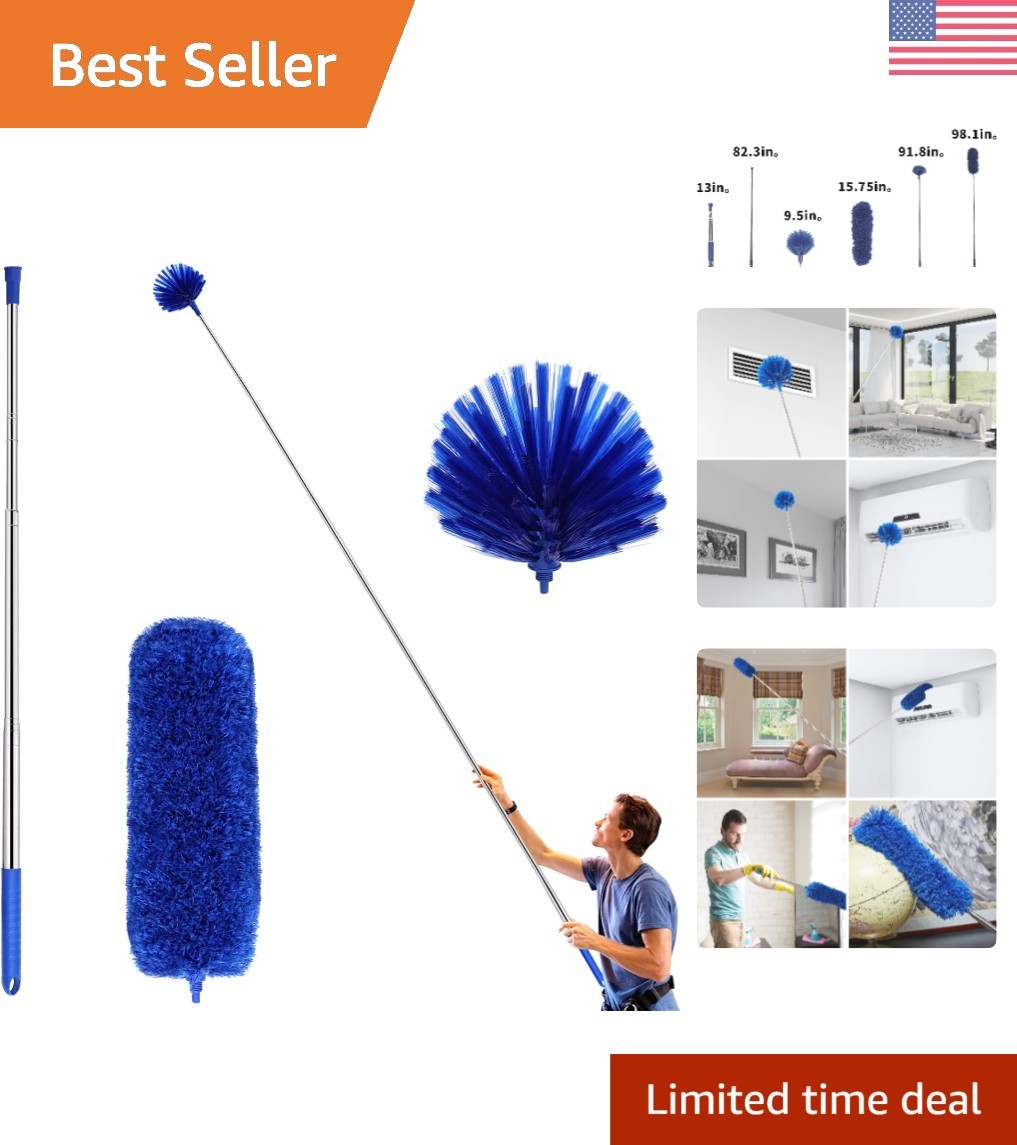 Extendable Cobweb Duster Kit – 100-Inch Telescopic Pole for Effortless Cleaning