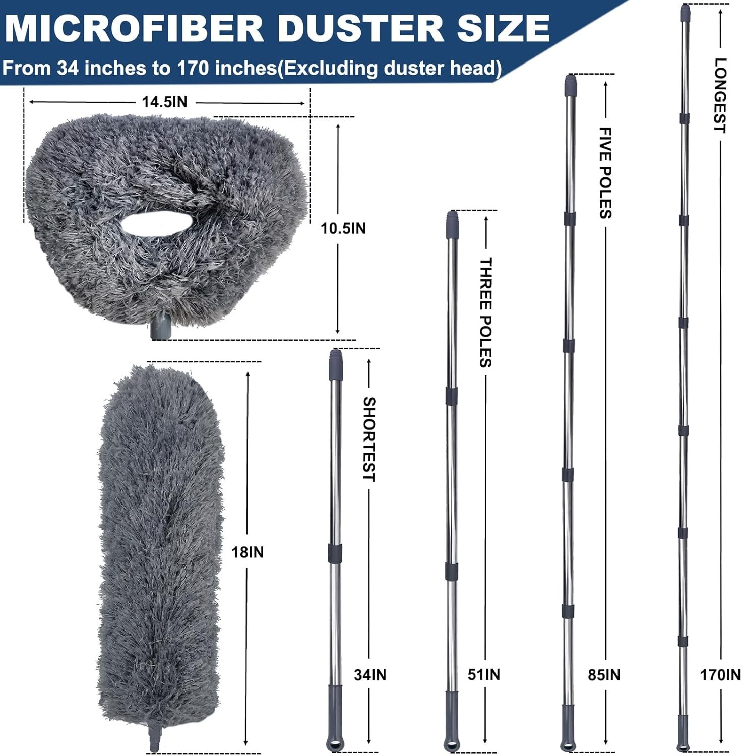20Ft High Reach Cobweb Duster with Extension Pole Spider Web Brush Grey