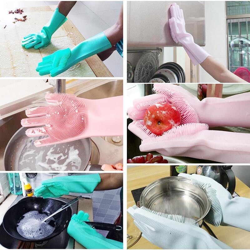 1 Pair Magic Dish Washing Gloves Silicone Scrubbing Glove Cleaning Scrubber Pink