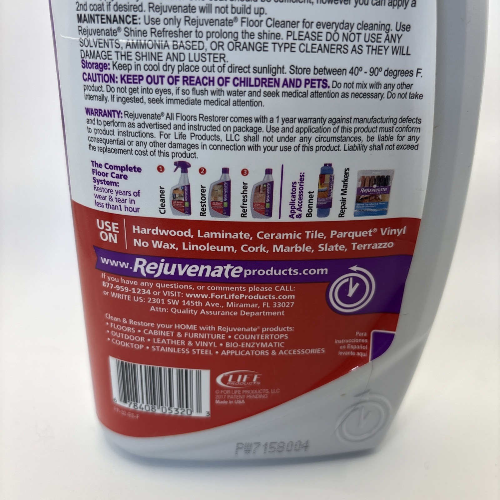 Rejuvenate All Floors Restorer Liquid Ceramic Tile Vinyl Hardwood 32oz New