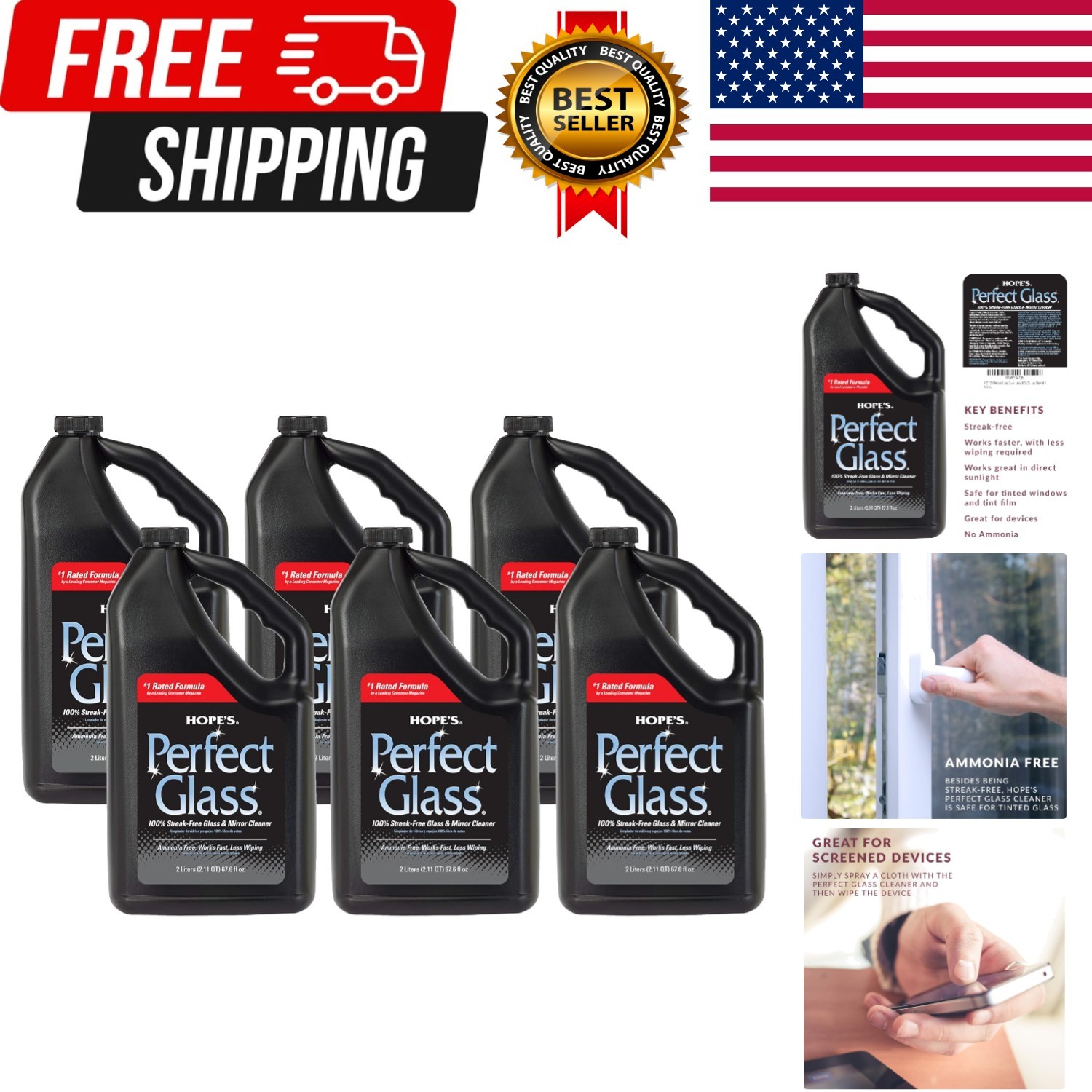 Perfect Glass Cleaner Spray Refill, Streak-Free, Ammonia-Free Window, Mirror,…