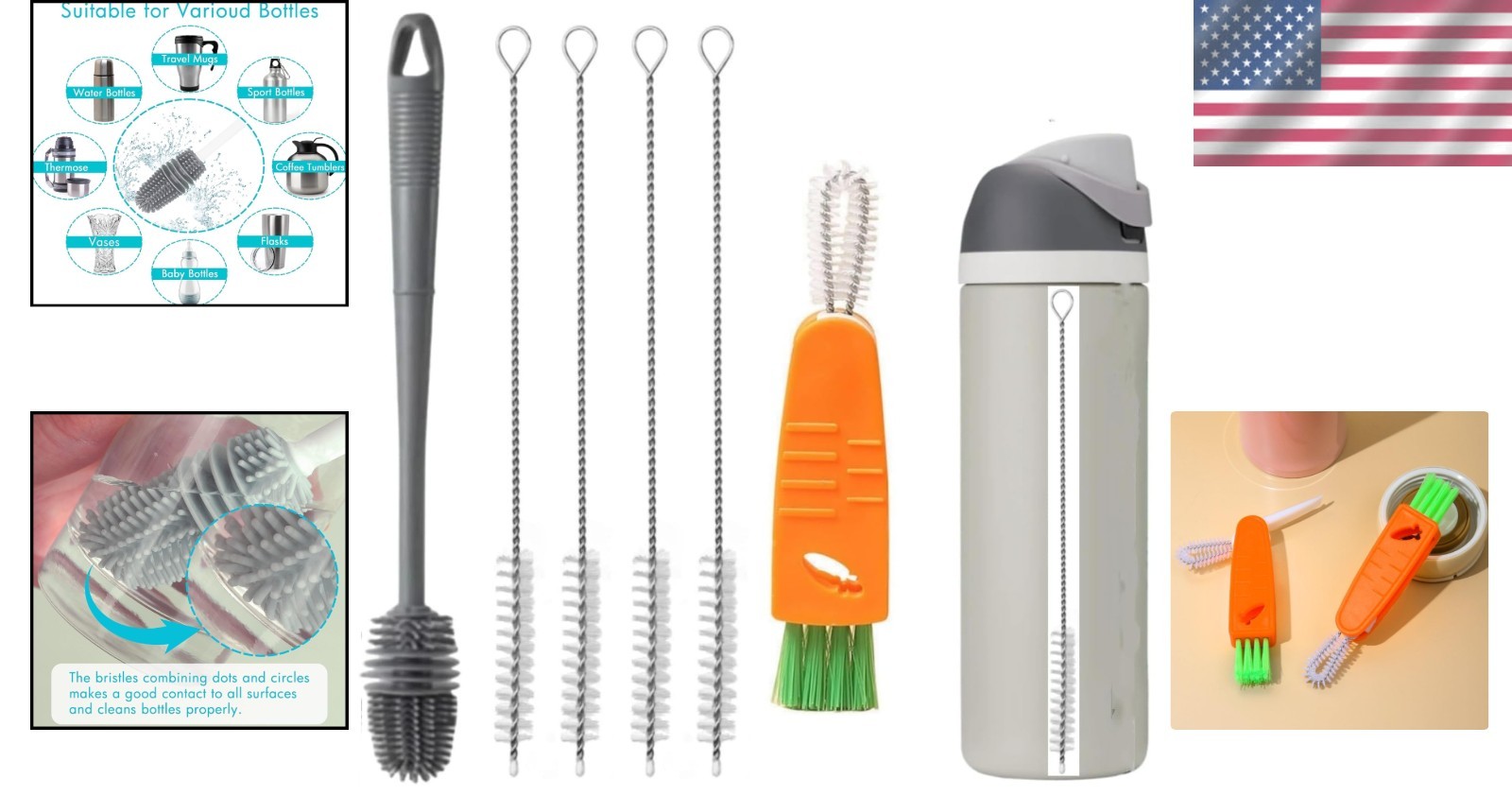 Reusable Owala Water Bottle Cleaning Set – 12.2 Inch Straw & 3 Specialty Brushes
