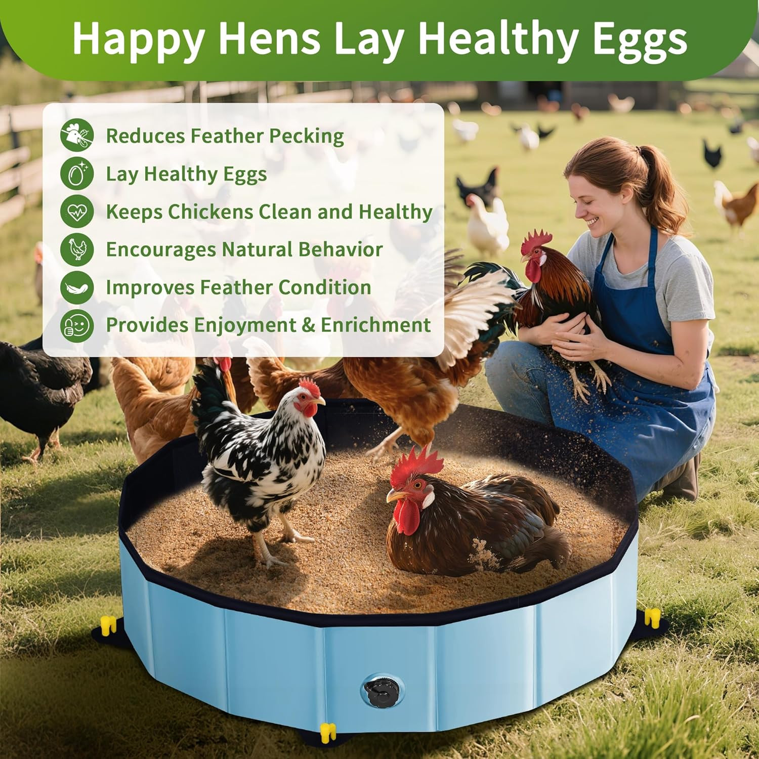 Chicken Dust Bath Tub – 32″D & 8″H Foldable Chicken Coop Accessories to Mix Sand