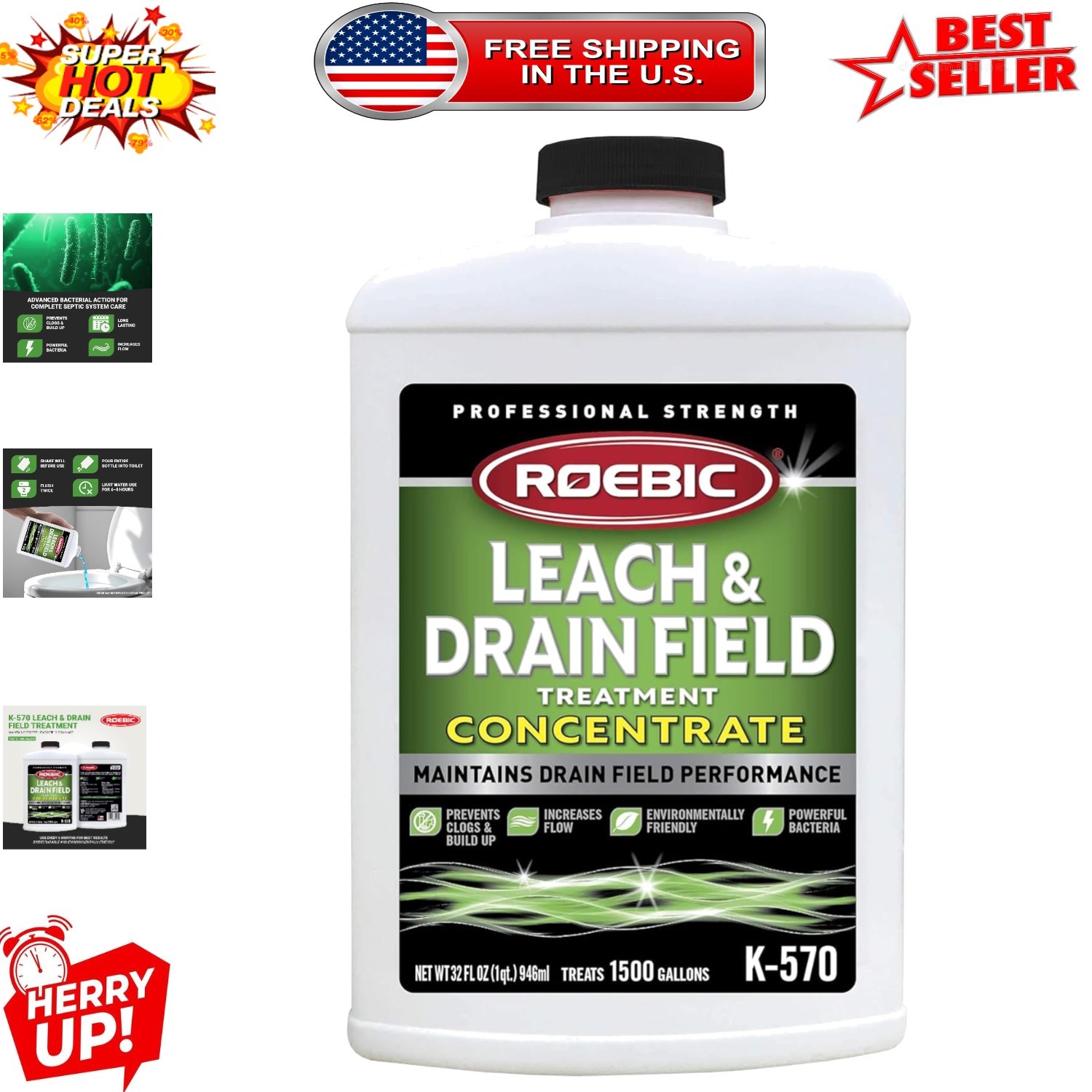 Professional-Strength K-570 32-Ounce Sewer & Drain Cleaner – Unscented Solution