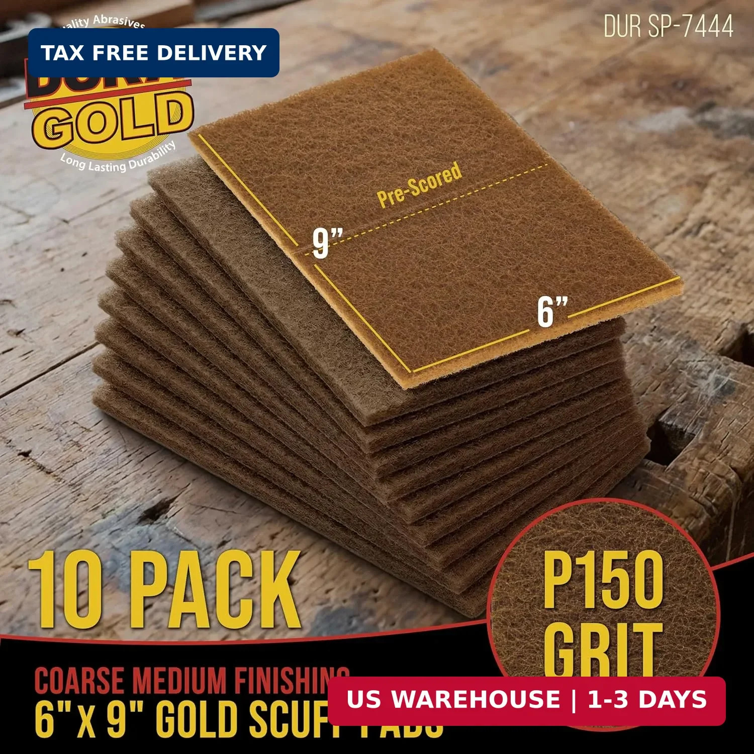 10 PCS Premium Gold Coarse Scuff Pads Surface Prep Auto Wood 6×9 Inch