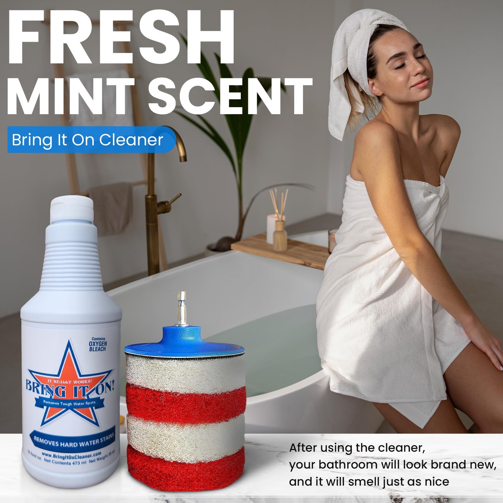 Hard Water Stain Remover for Glass, Tile, Grout – Includes Scrubbing Drill