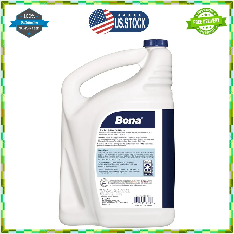 Bona Hardwood Floor Cleaner Refill 128 fl oz Unscented Residue Free Wood Solu…