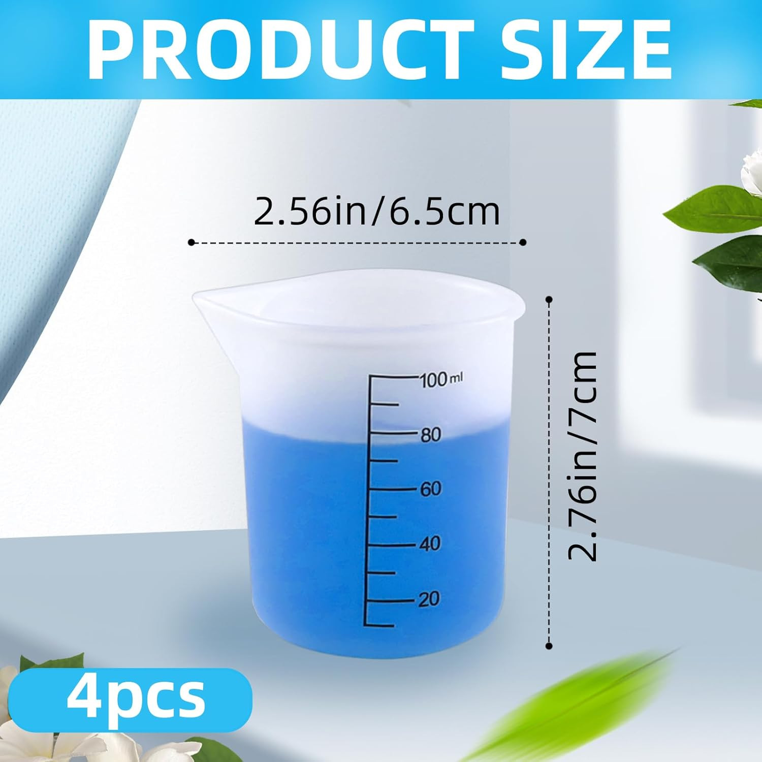 4 Pack Reusable Silicone Measuring Cups,100Ml Laundry Detergent Dispenser,Liquid
