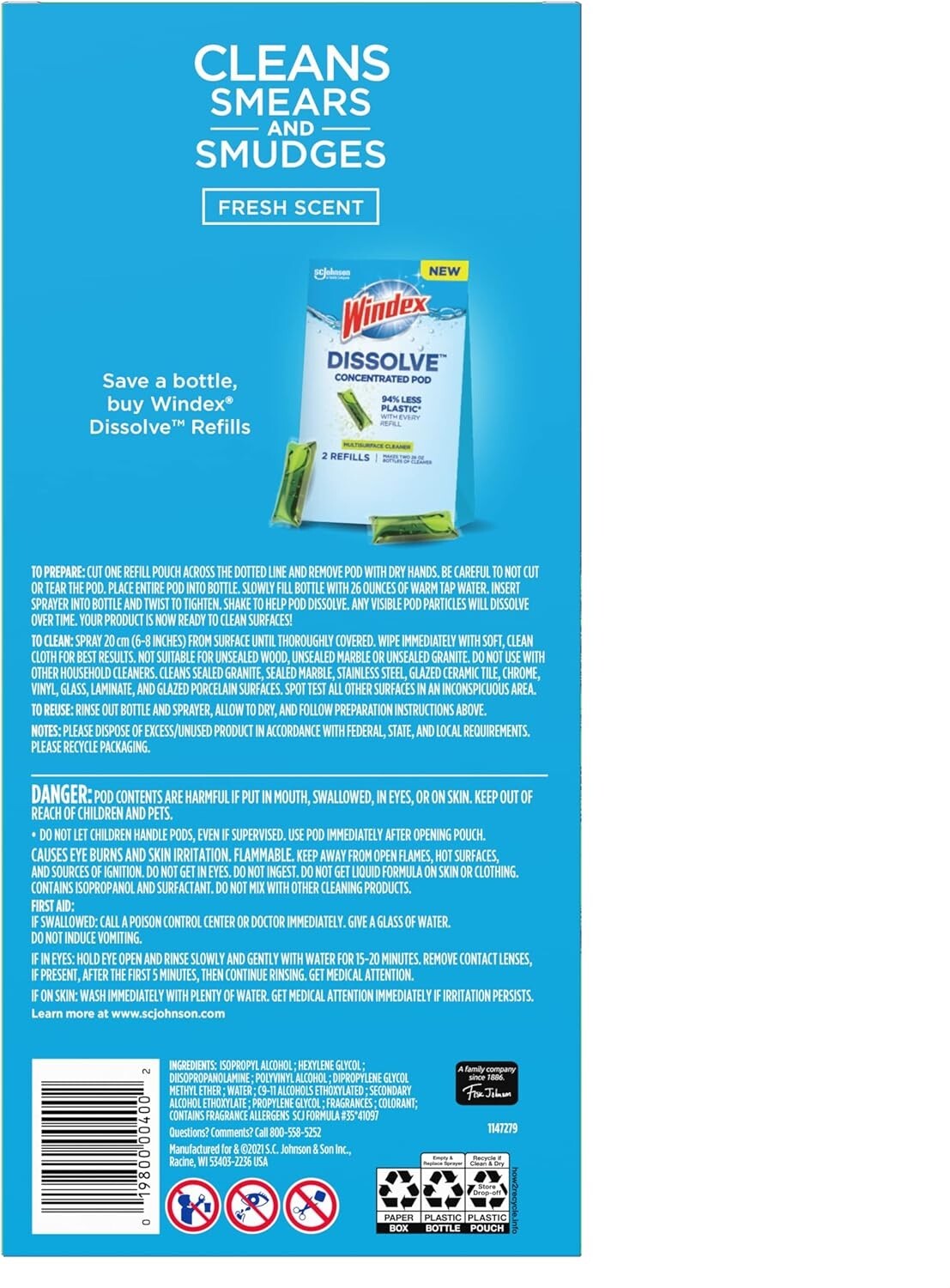 2 Windex Dissolve Concentrated Pods, Multisurface Cleaner Starter Kit W/ 1 Pod