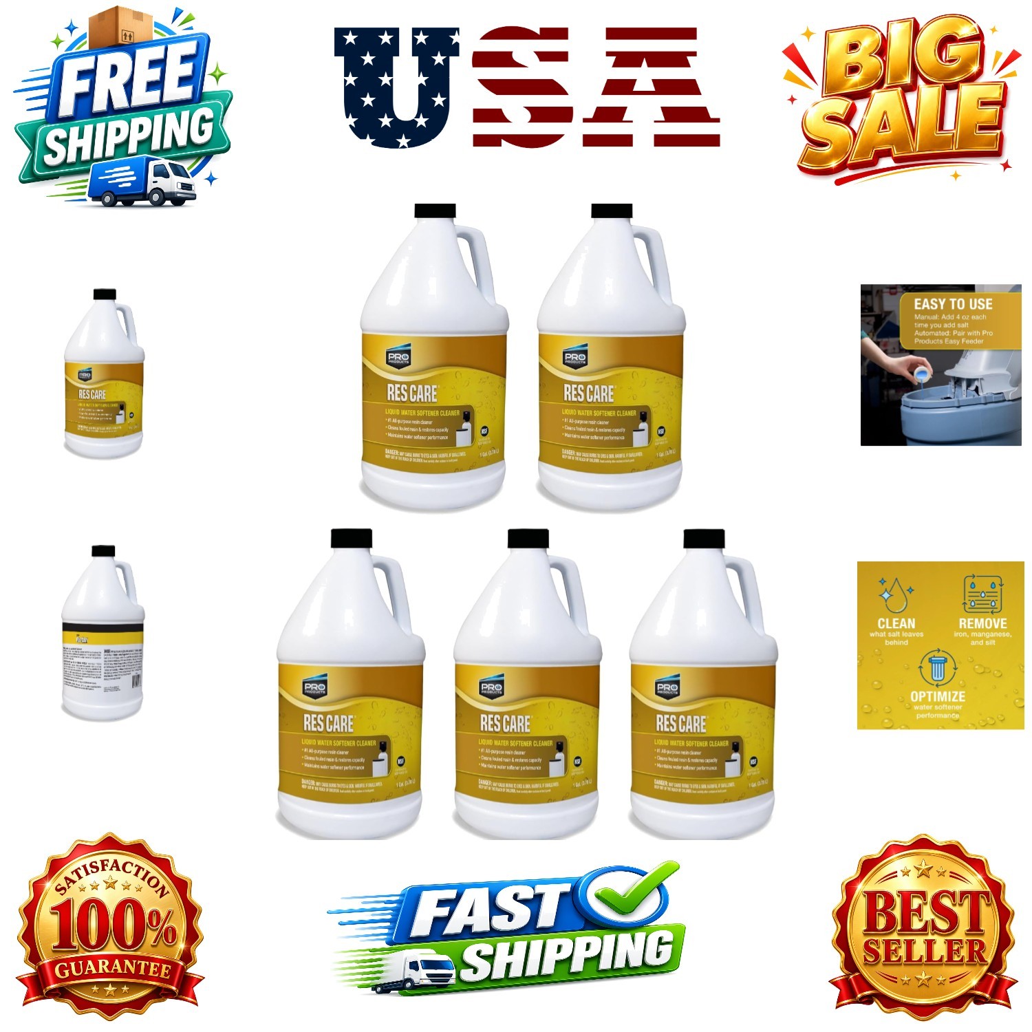 ResCare All-Purpose Water Softener Cleaner Liquid Refill, 1 Gallon, Pack of 5