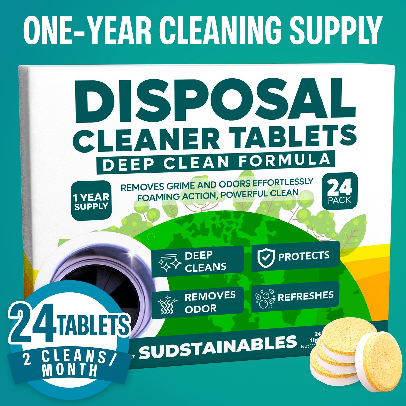 Garbage Disposal Cleaner Tablets 24-Pack – Sink Cleaner and Deodorizer, Dispo…