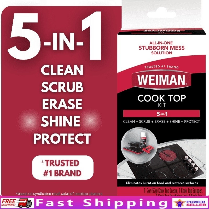 Cooktop Cleaning Kit 5-In-1 Cream Scrubbing Pad Scraper Tool Streak-Free Shine