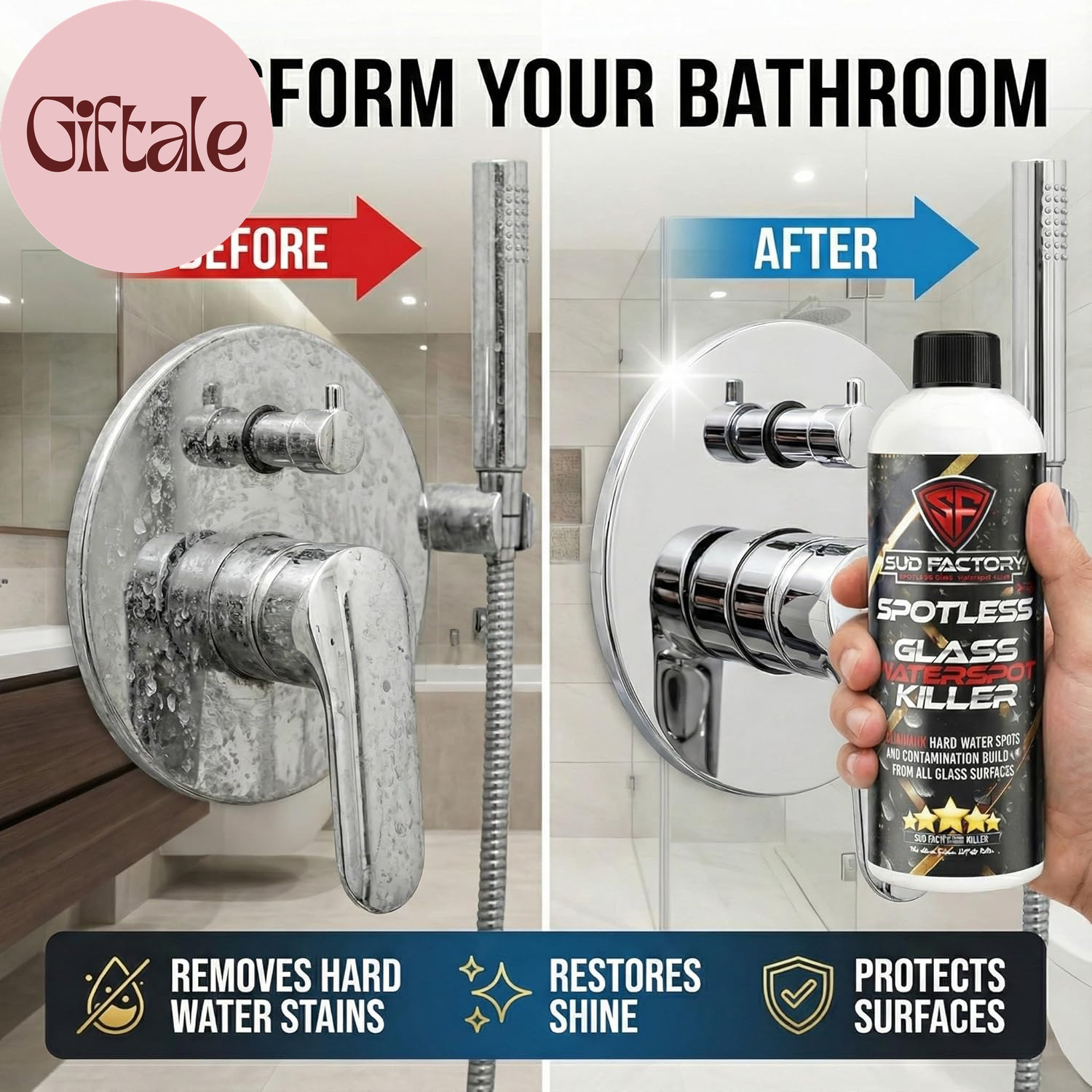 Hard Water Spot Remover for Glass Spotless X2 – Removes Water Stains from Shower