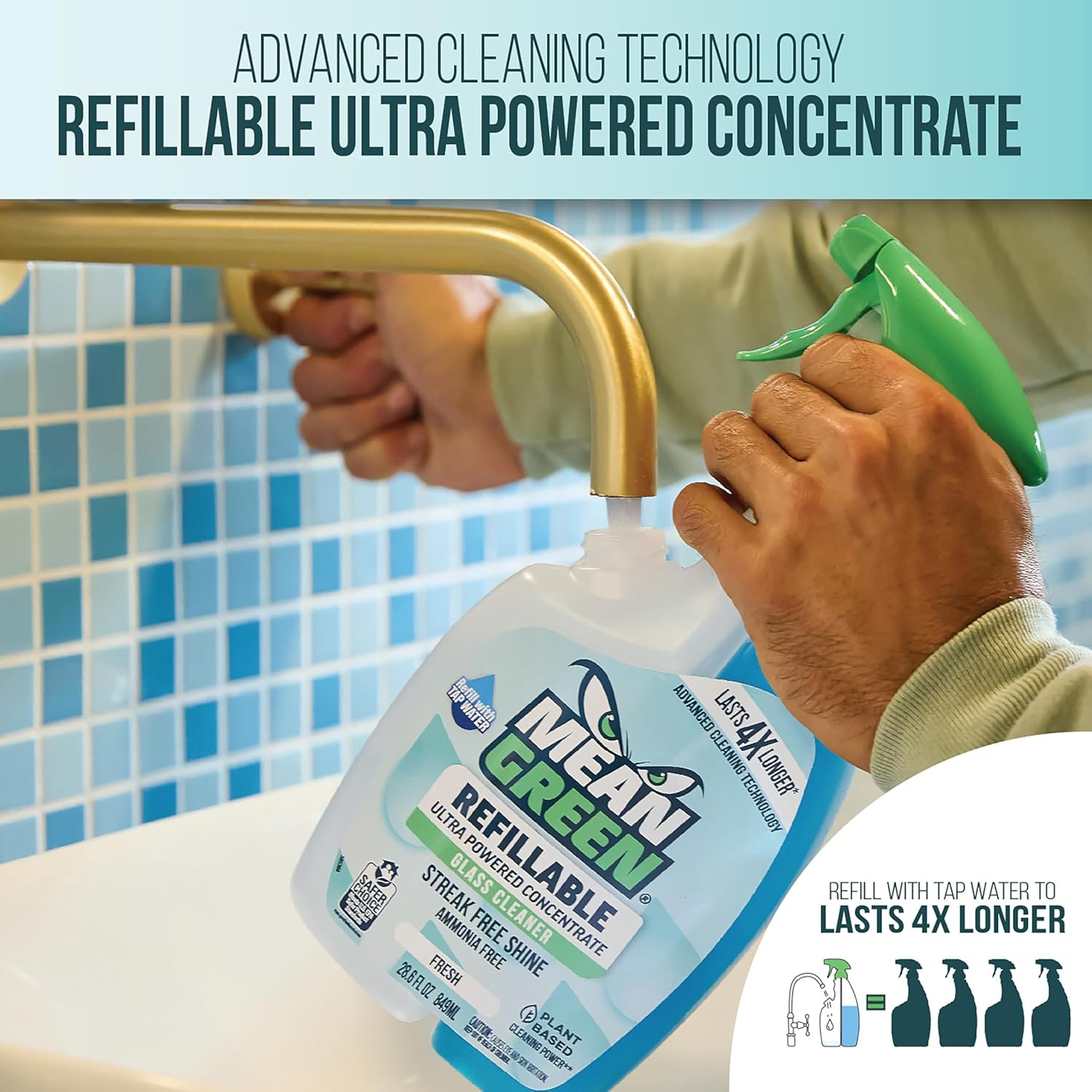 Refillable Ultra Powered CONCENTRATE Glass Cleaner, Fresh, 14.3 Ounce