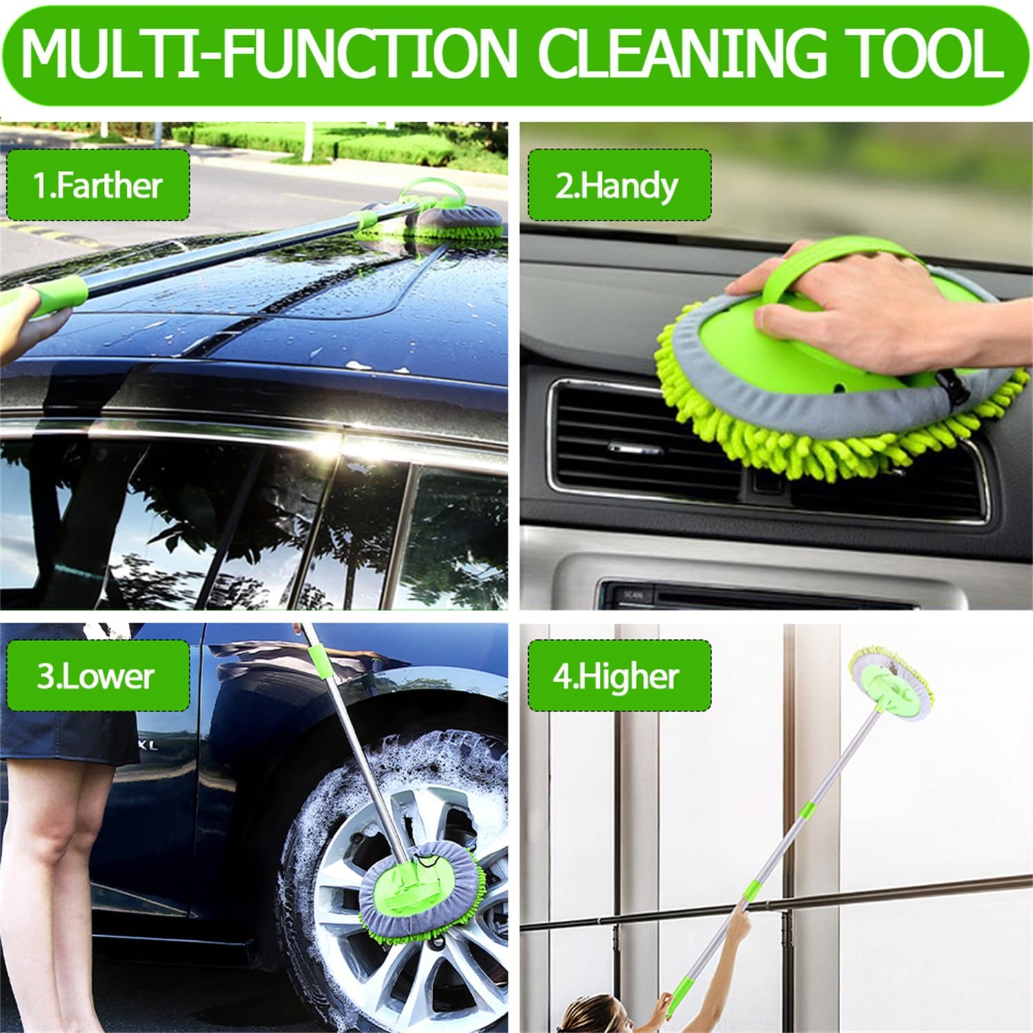 47.5″ Car Wash Brush Mop Cleaning Tool with Long Handle Kit for Washing Detai…