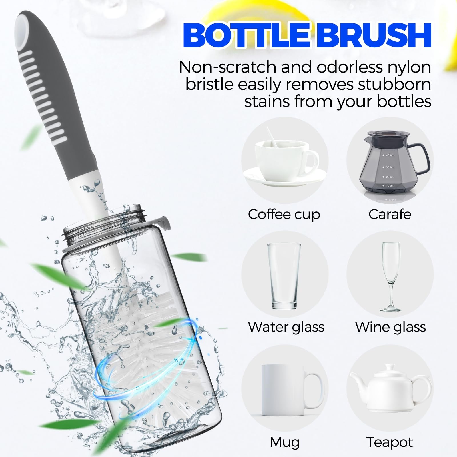 6 Pack Dish Brush Set with Bottle Brush, Dish Scrub Brush, Pan Brush and 3 St…