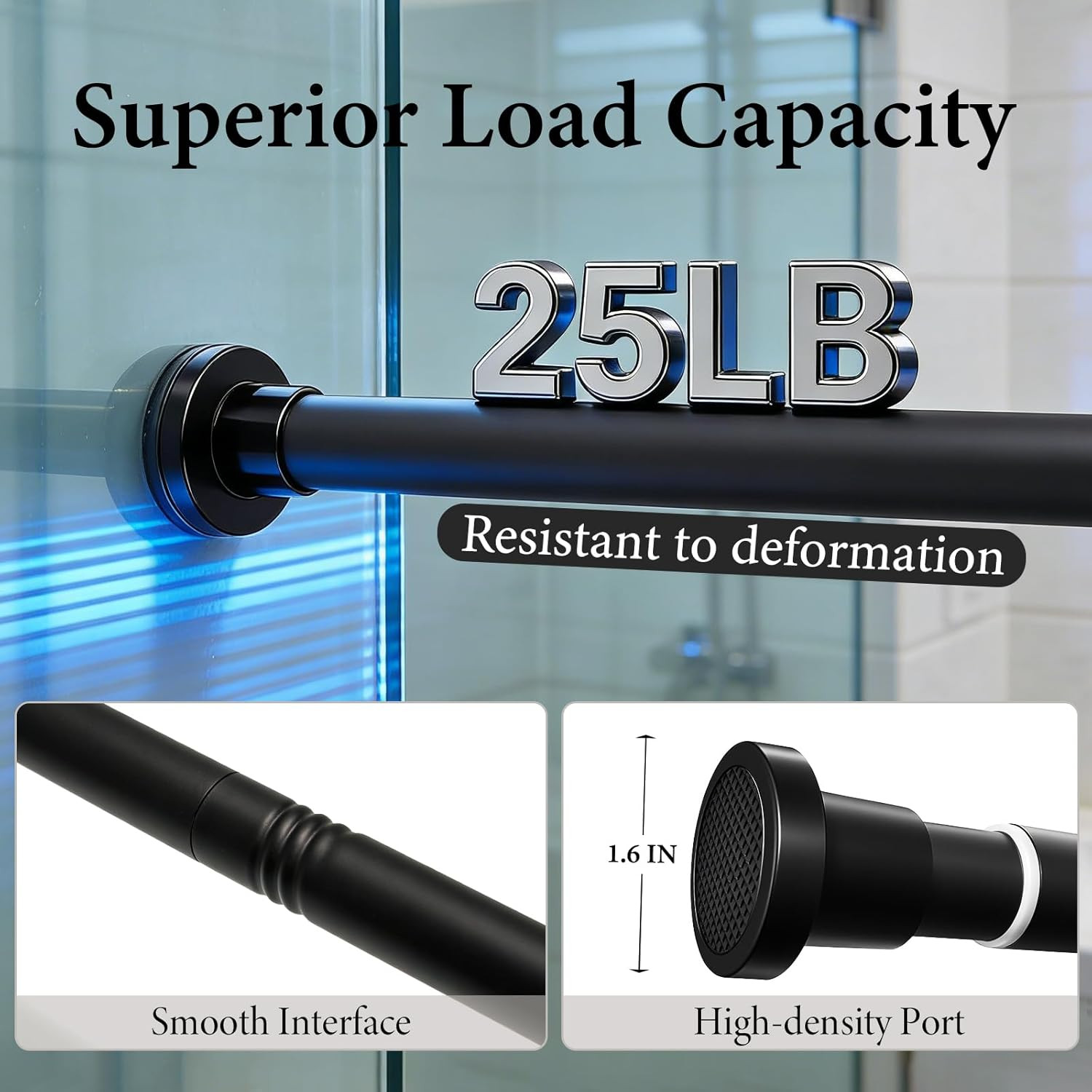 Shower Curtain Rod 31 to 49 Inch,Heavy Duty Adjustable Tension Rod No Drilling N