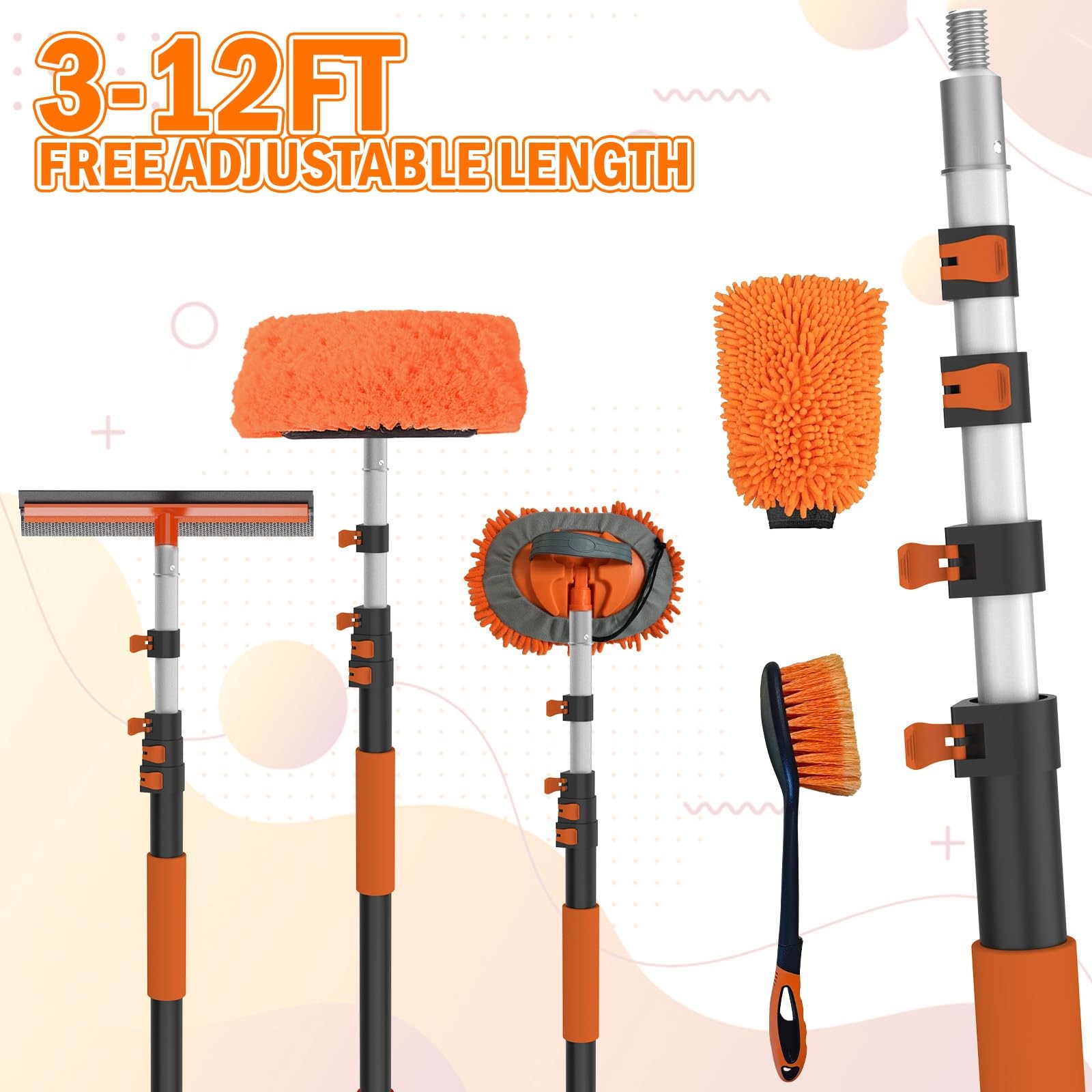 12FT Car Wash Brush with Long Handle, Car Cleaning Kit with Soft Bristle Wash…