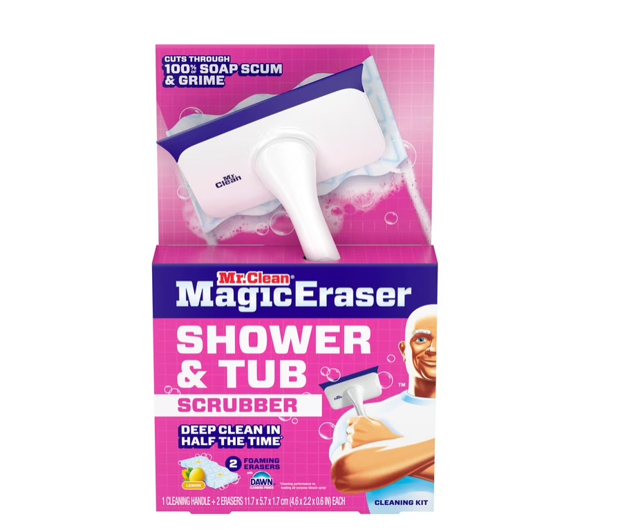 Mr. Clean Shower & Tub Scrubber, Starter Kit, 1 Scrubber & 2 Erasers