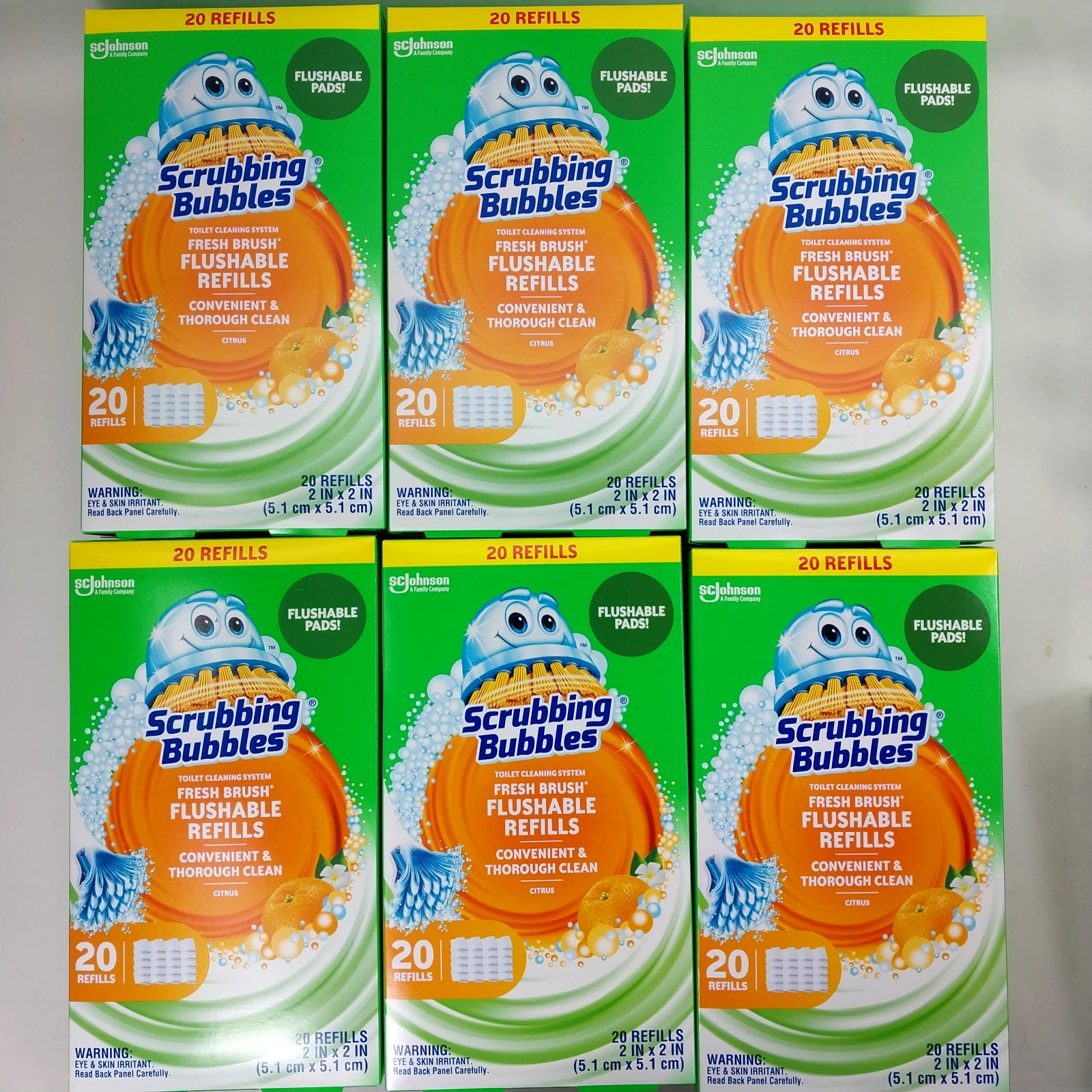 6x SEALED Scrubbing Bubbles Freah Brush Flushable Refills Citrus 20 Refill Box