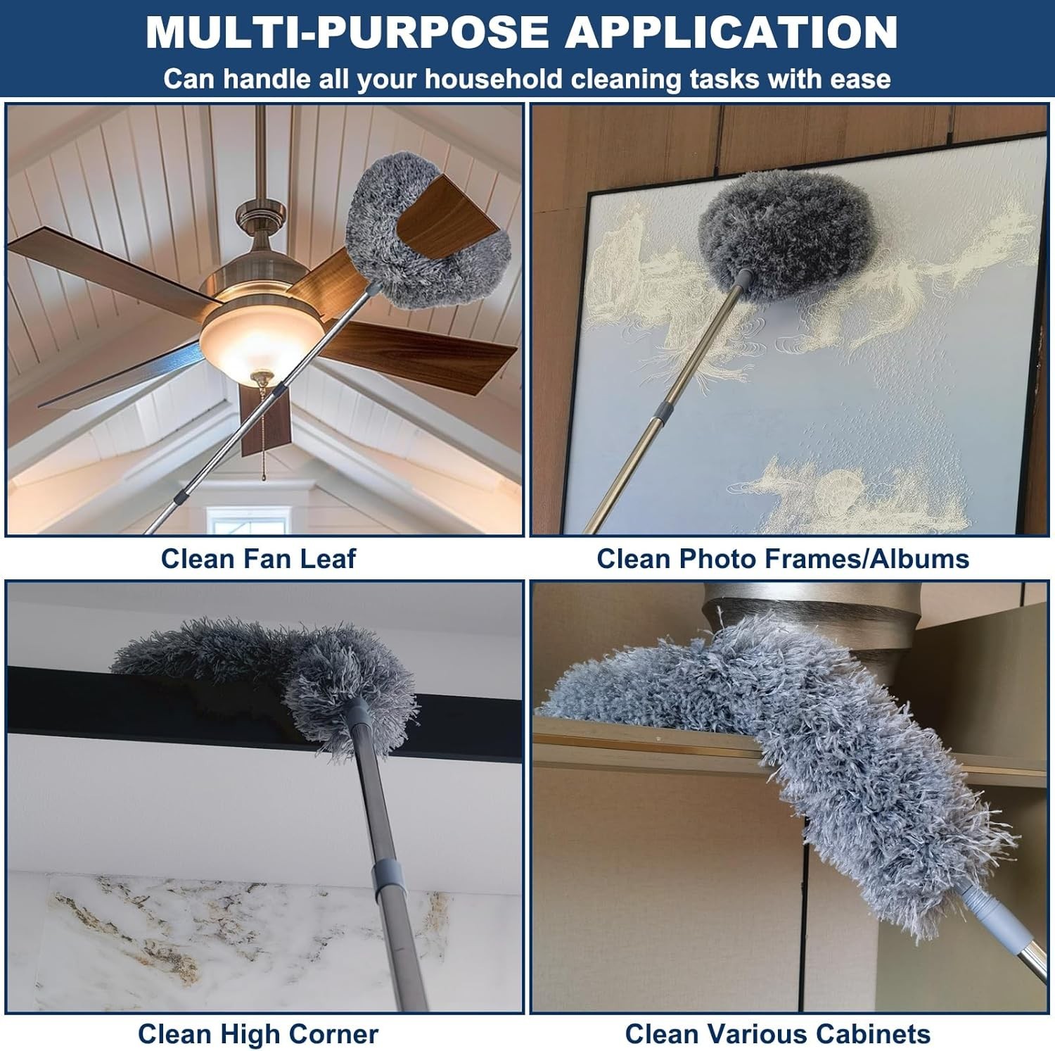 20Ft High Reach Cobweb Duster with Extension Pole Spider Web Brush Grey