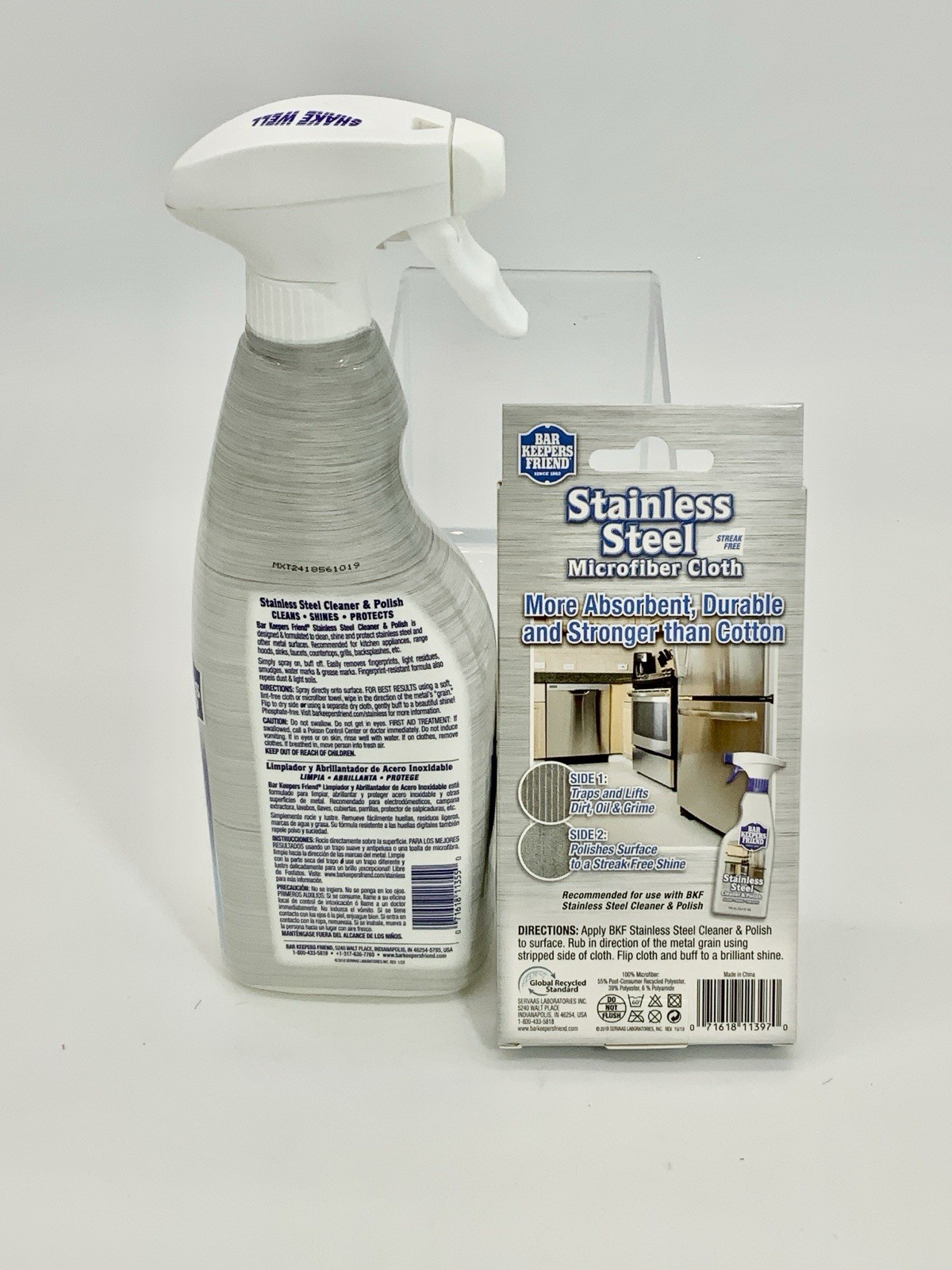Bar Keepers Friend Stainless Steel Cleaner & Polish Spray Plus Microfiber Cloth