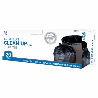 Clean Up Trash Bags, Extra Large, Black, 45 Gallons, 20-Ct. – 1942922