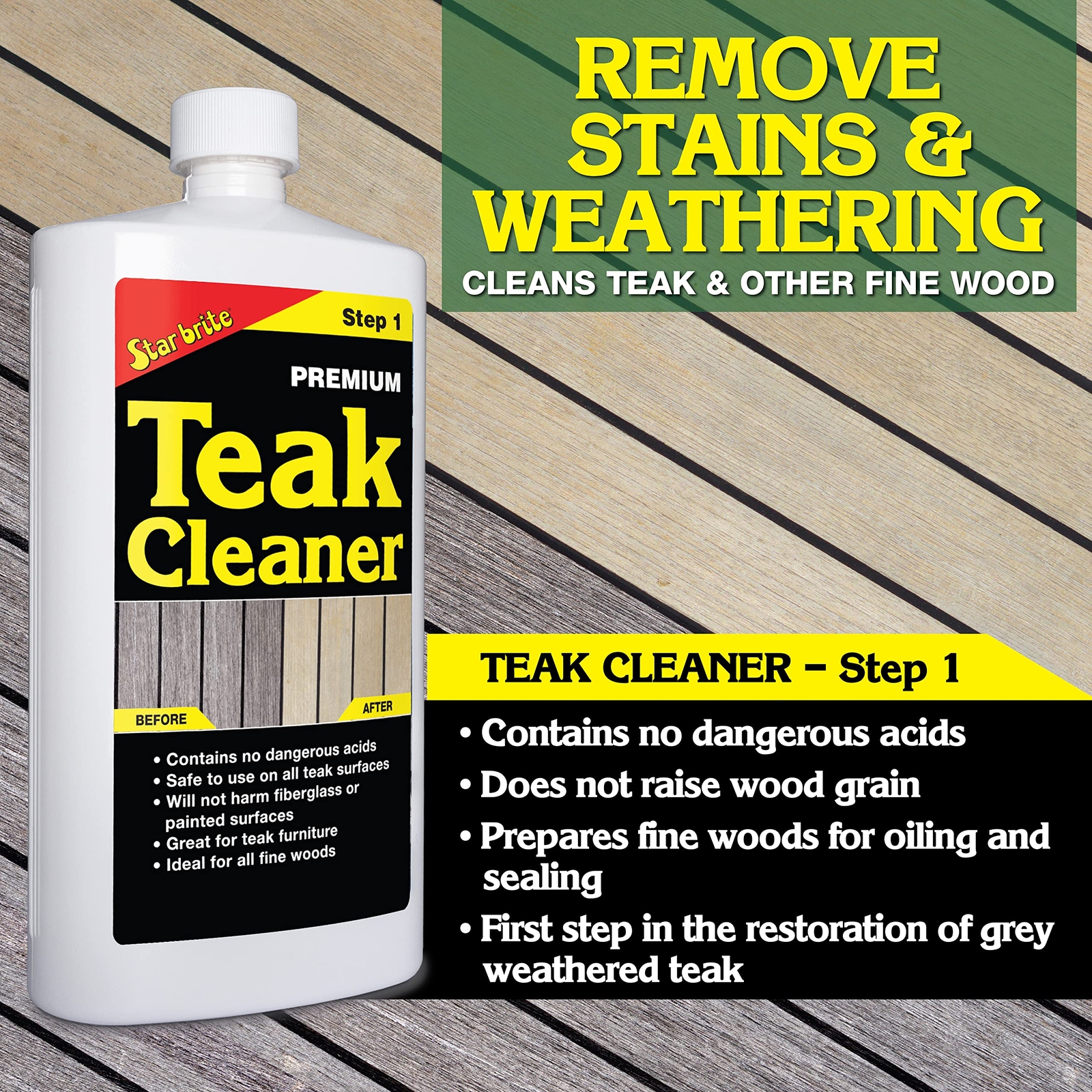Star Brite Premium Teak Cleaner 16 Fl Oz Restores Weathered Teak Furniture