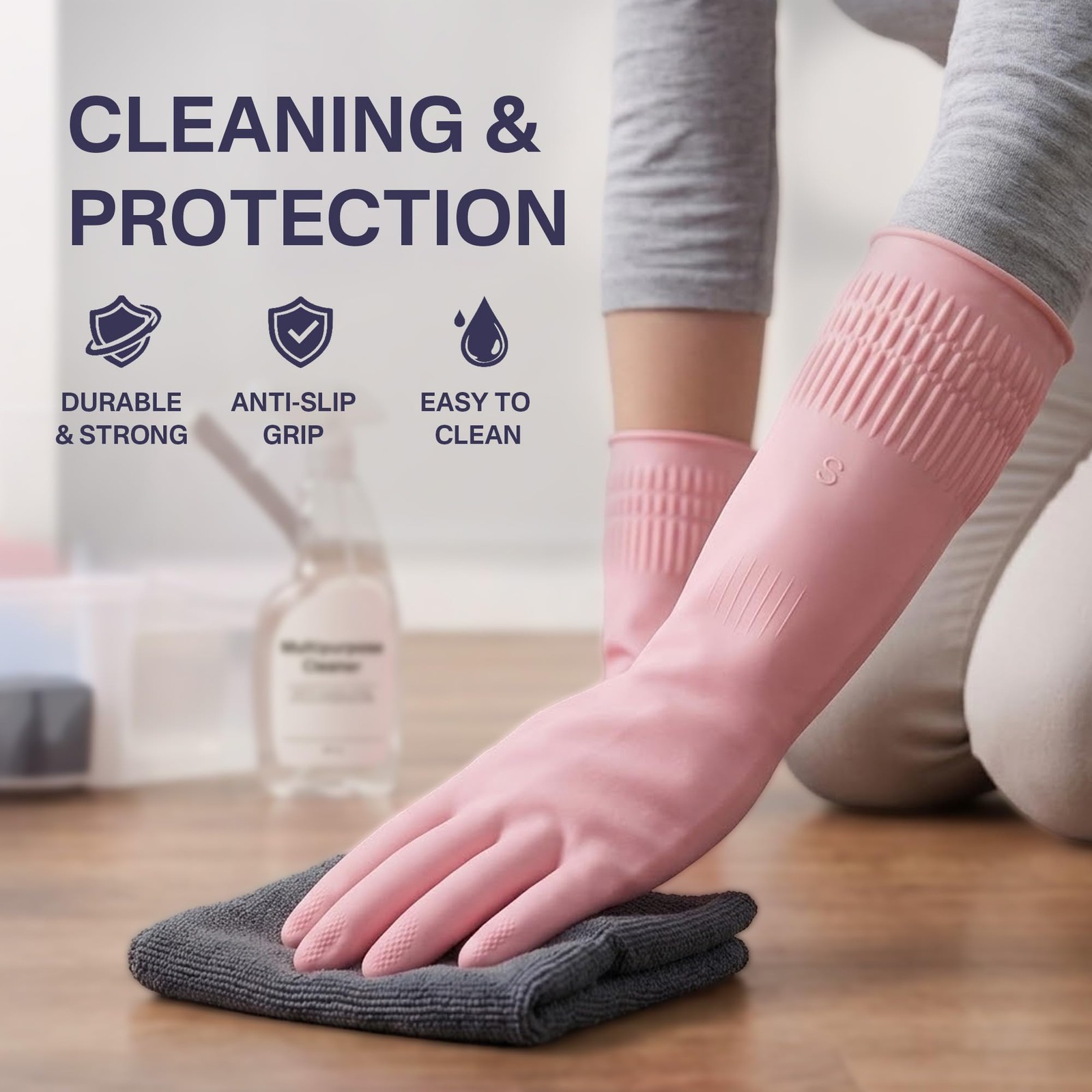 Rubber Cleaning Gloves, Dishwashing Kitchen Glove Medium (2 Pairs), Red+pink