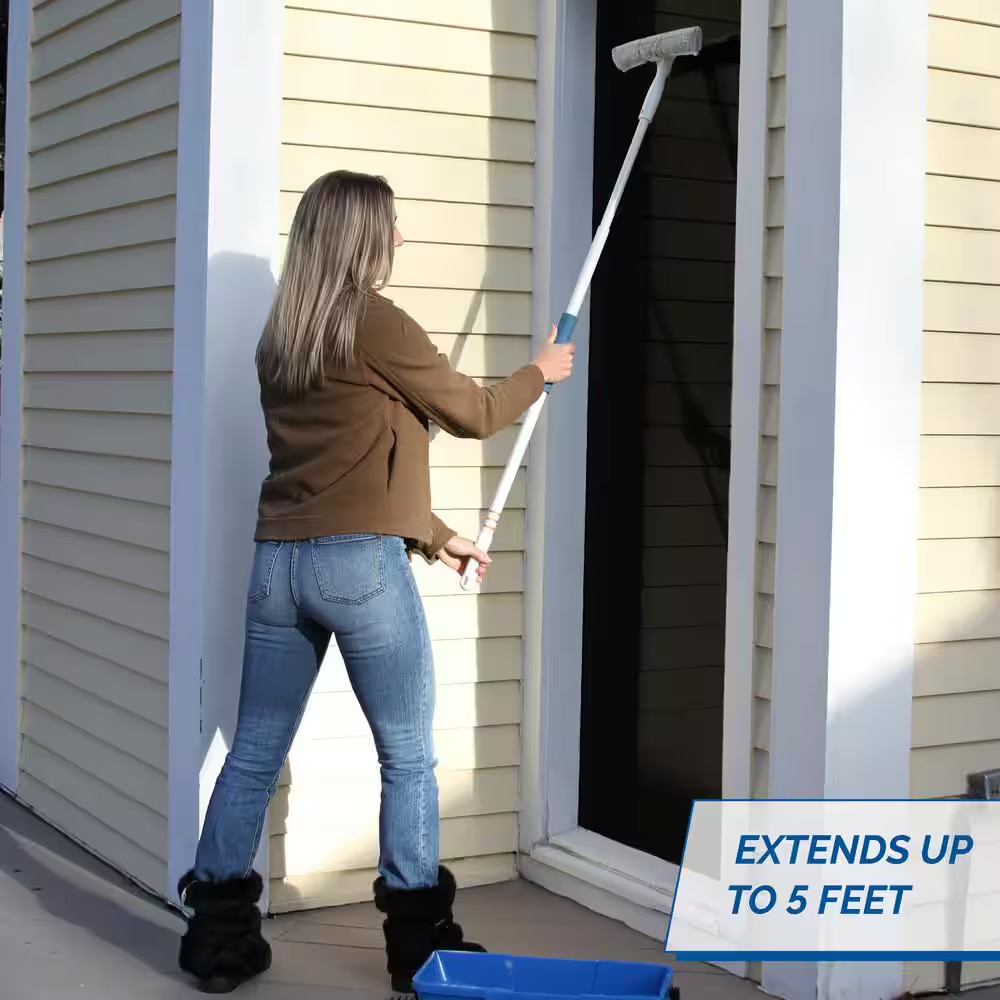 14 In. Microfiber Window Squeegee and Scrubber with 5 Ft. Telescoping Pole
