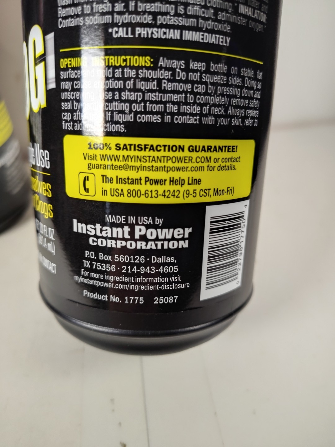 (Lot of 2) Instant Power Hair Clog Remover 20 oz., SAFE ON ALL PIPES. ACID-FREE.