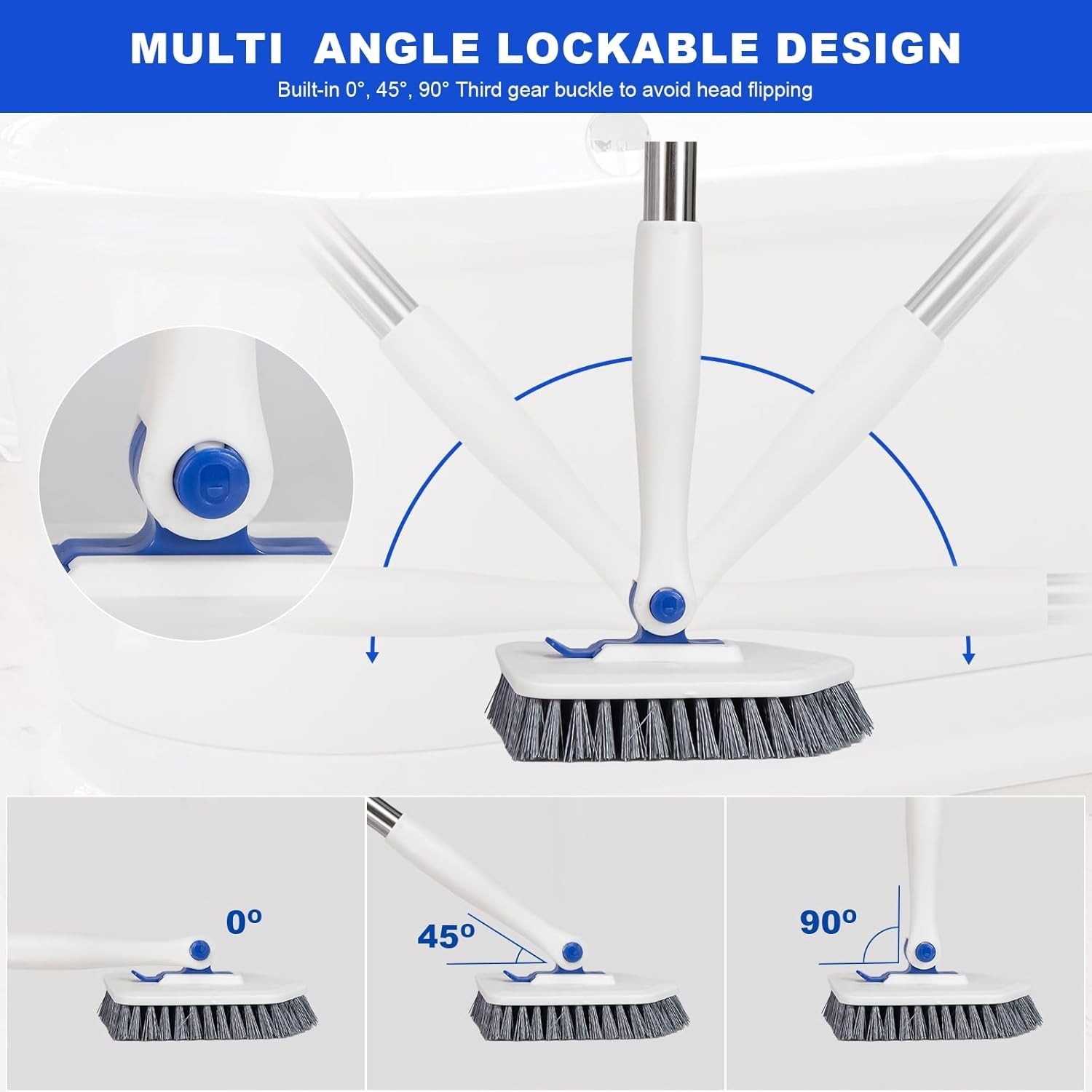 3-in-1 Tub Tile Scrubber Brush with Telescopic Pole & Pads for Bathroom, Sink