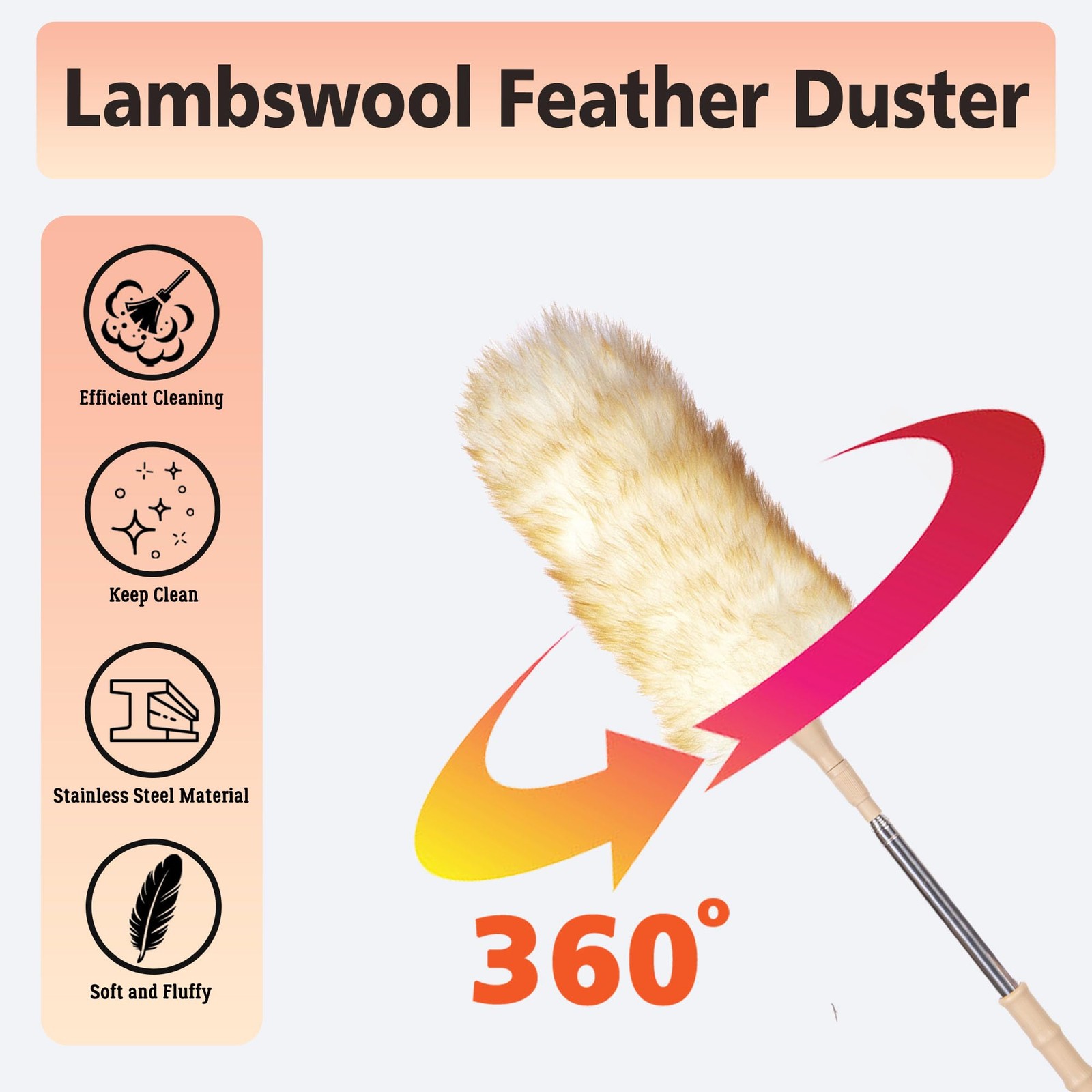 Lambswool Duster Extendable 22–55 Inch Natural Wool Duster with Flexible Head