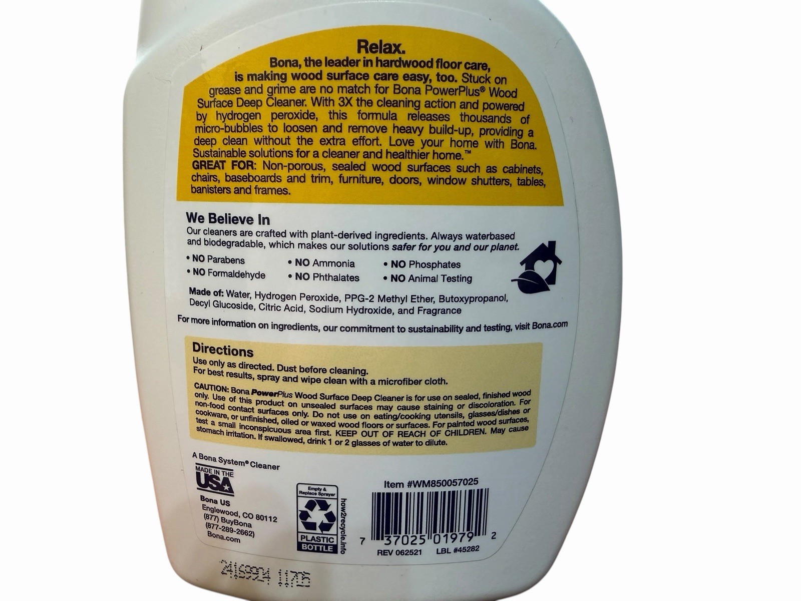 PowerPlus Bona Wood Surface Deep Cleaner Hydrogen Peroxide 22 Fl Oz NEW HTF