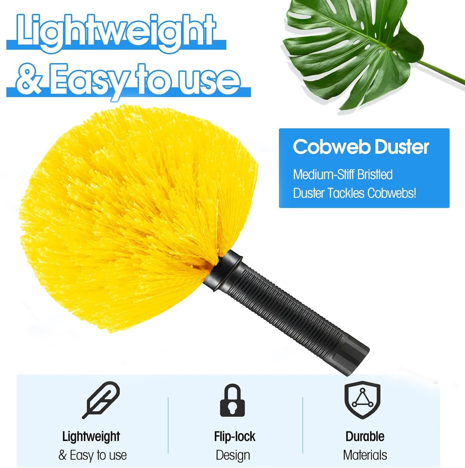 Cobweb Duster Brush Head, Spider Web Cleaning Tool, Indoor & Outdoor Use, Fits 3