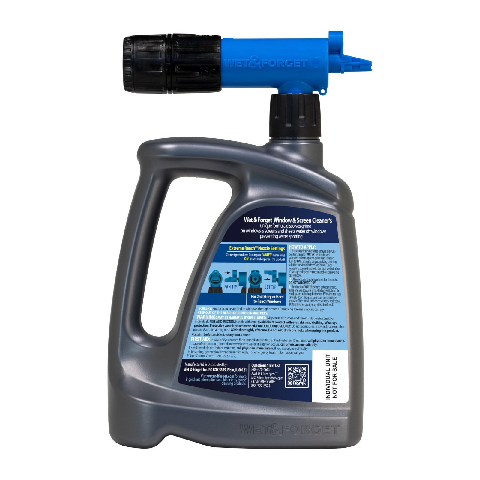 Outdoor Window & Screen Cleaner Spray – No Scrubbing, 48oz Pack of 2, Hose Attac