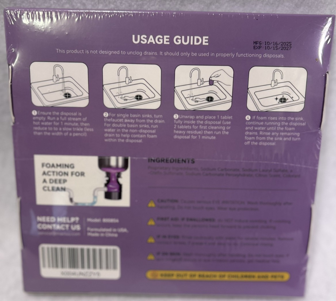 Foaming Garbage Disposal Cleaner Deodorizer 24 Tablets 1 Year 10/5/2027