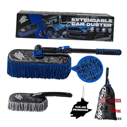 Car Duster Exterior & Interior Duster Aluminum Alloy Extendable Blue Grey