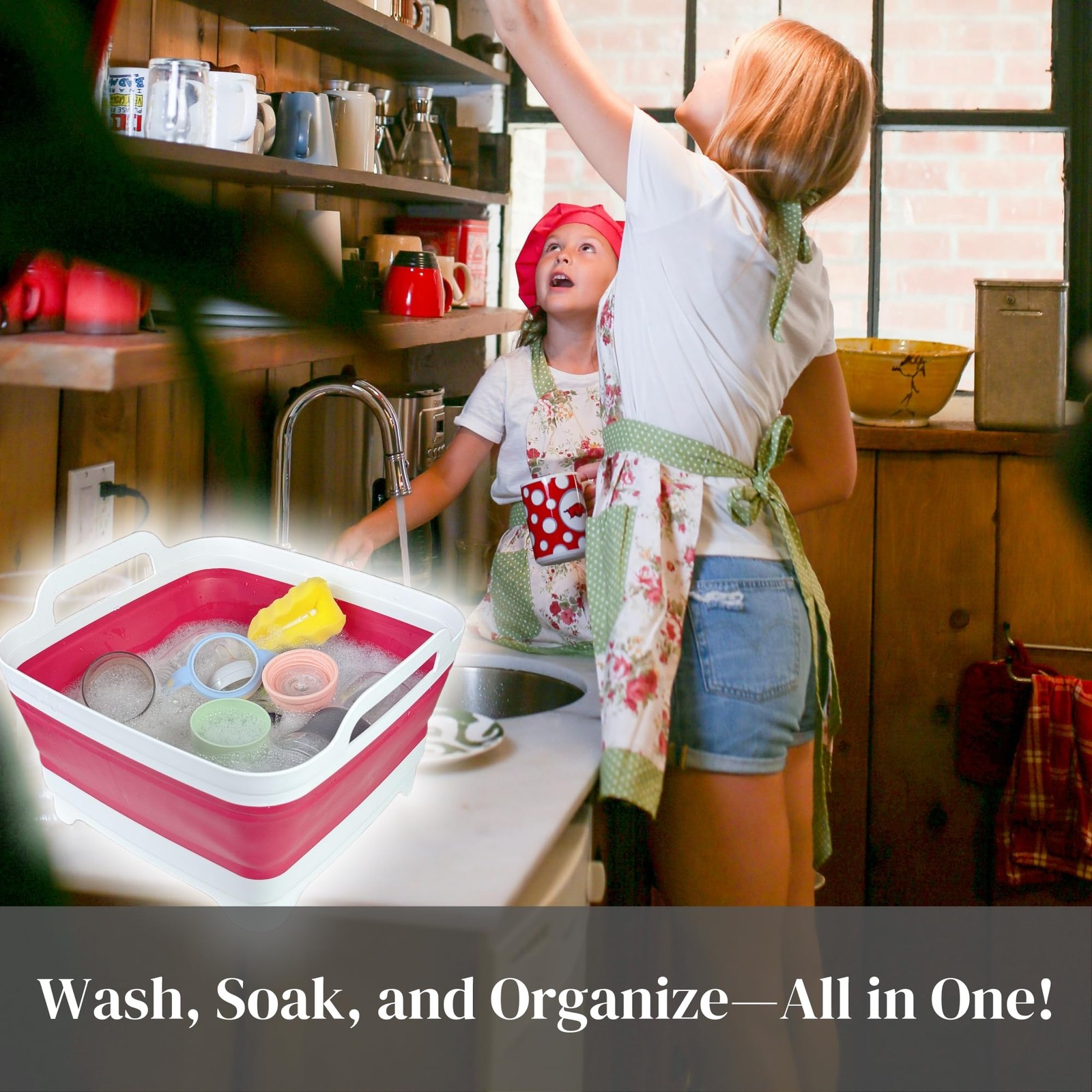 Collapsible Wash Basin 2.4 Gallons Portable Dish Tub for Baby Bottles Magenta