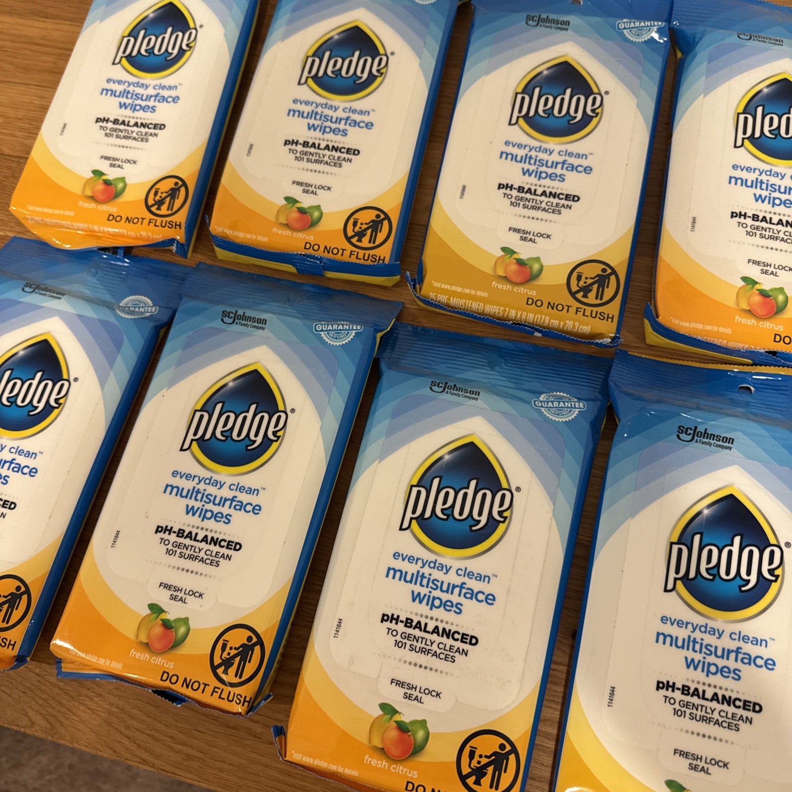 Pledge Multi-Surface Wipes, Lot Of 10 Packs Of 25 Fresh Citrus/NEW/Sealed