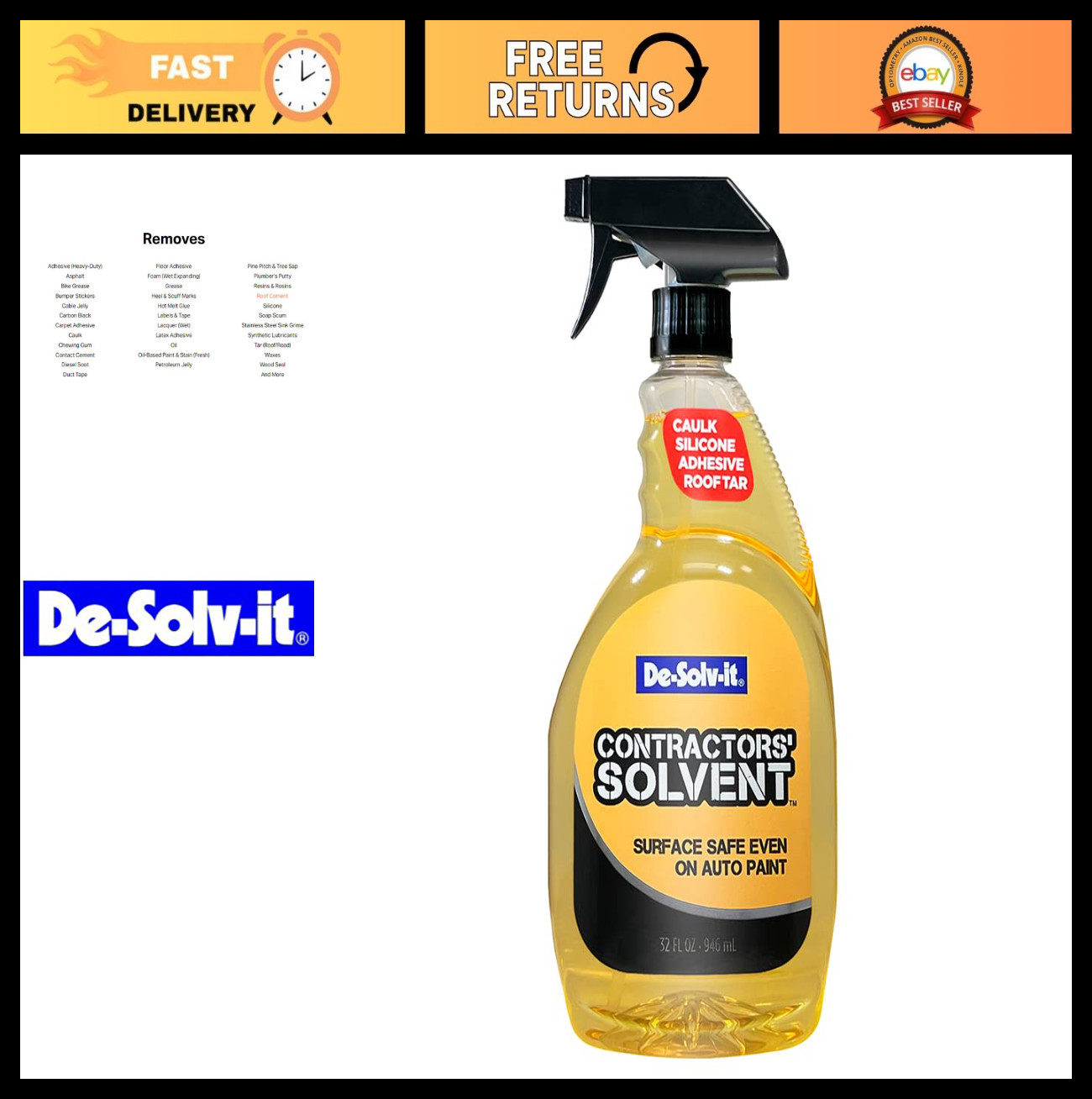 32 OZ Contractors Solvent – Heavy-Duty De-Solv-It for Adhesive & Grease Removal