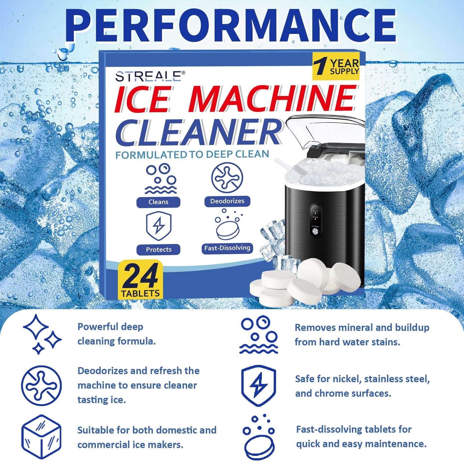 STREALE Ice Machine Cleaner Maker and Descaler – 24 Ice Maker Cleaner Tablets…