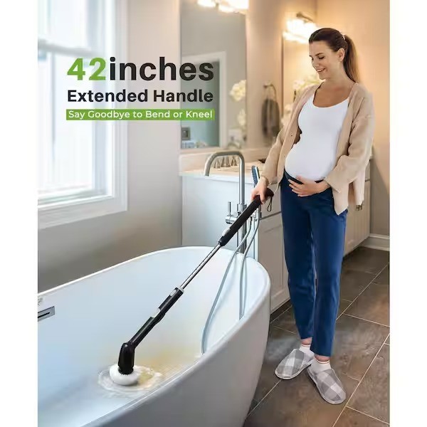 Electric Spin Scrubber Cordless for Bathroom Kitchen Tile Car-Waterproof 2 Speed