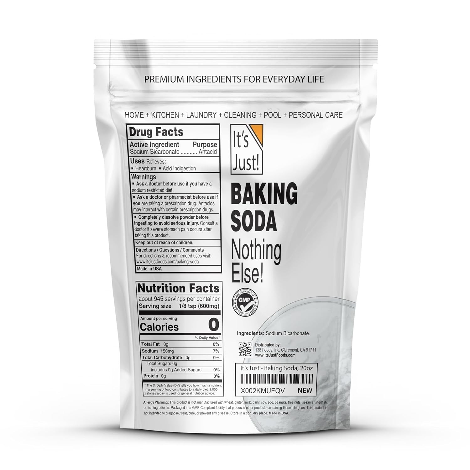 Versatile 100% Pure Sodium Bicarbonate, Gluten-Free 20 Ounce for Home & Kitchen