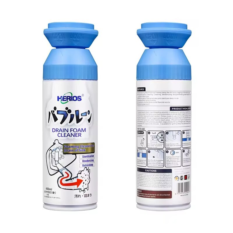 HERIOS 450ml Bubble Foaming Cleaner For Drain Pipe Sink Cleaning Toilet (2 pc)