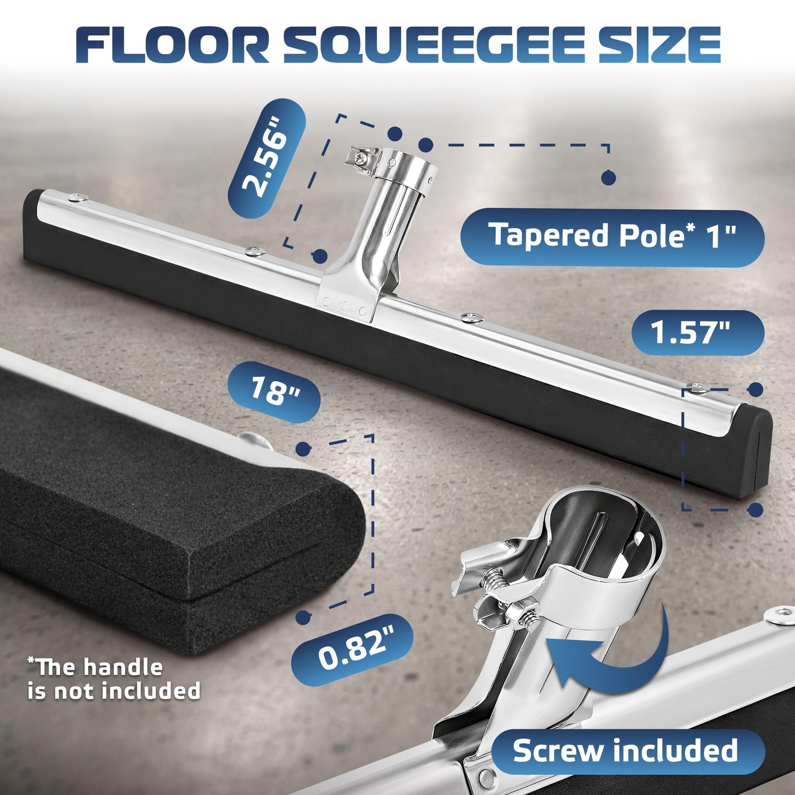 Floor Squeegee 18 Inch Double Foam Blade Heavy Duty For Tiles Concrete Asphalt