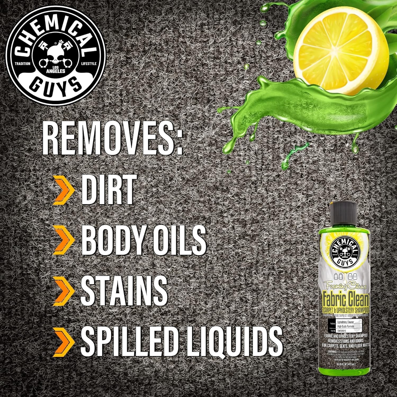 Chemical Guys Foaming Citrus Fabric Clean, Carpet and Upholstery Cleaner – Car C